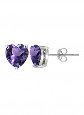 Sterling Silver Amethyst Heart Stud Earrings