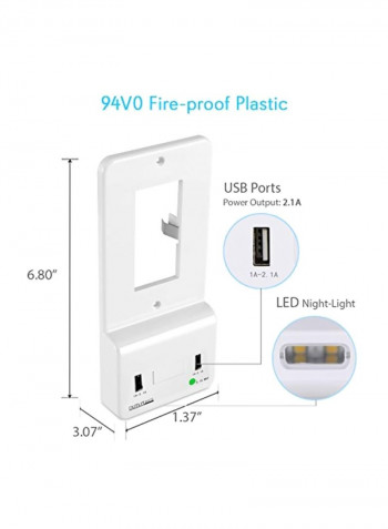 Wall Mount Power Outlet Plate White 3.1x6.8x1.3inch