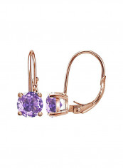 925 Sterling Silver Rose Gold Plated Amethyst Studded Earrings
