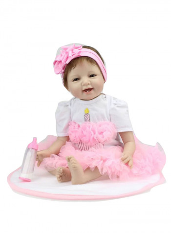 Cute Reborn Baby Doll With Mat And Bottle 22بوصة