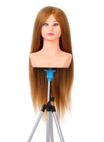 100% Human Female Manikin Head Hairdresser Professional Cosmetology Training Brown 38 x 15 x 24cm