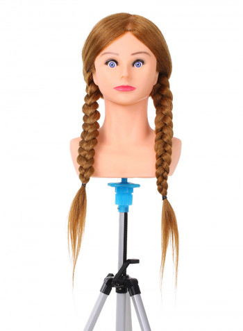 100% Human Female Manikin Head Hairdresser Professional Cosmetology Training بني 38 x 15 x 24سم
