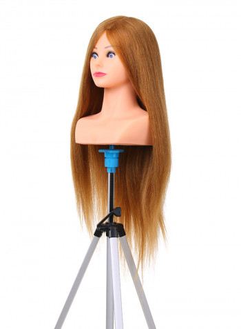 100% Human Female Manikin Head Hairdresser Professional Cosmetology Training بني 38 x 15 x 24سم