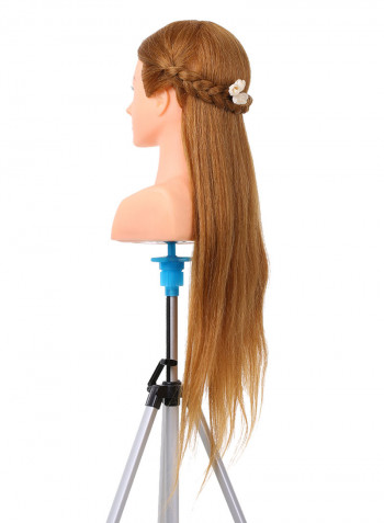 100% Human Female Manikin Head Hairdresser Professional Cosmetology Training بني 38 x 15 x 24سم