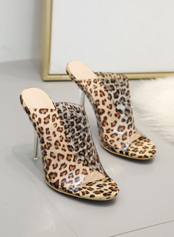 Open Toe Peep Toe Stilettoes Leopard