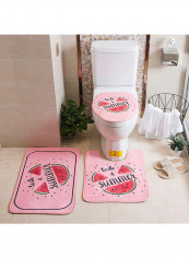 3-Piece Watermelon Printed Anti-Skidding Toilet Mats Pink