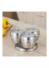Stainless Steel Three Flavor Rotating Seasoning Pot Set Silver 21 x 20 x 17cm reviews Stainless Steel Three Flavor Rotating Seasoning Pot Set Silver 21 x 20 x 17cm