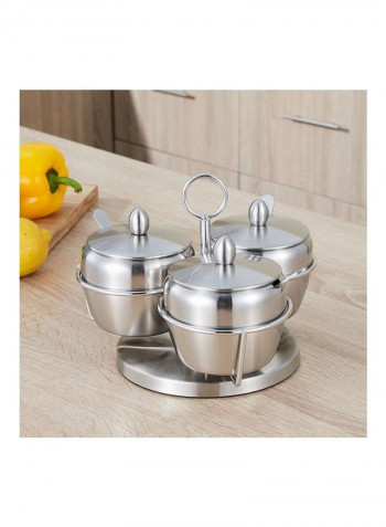 Stainless Steel Three Flavor Rotating Seasoning Pot Set Silver 21 x 20 x 17cm