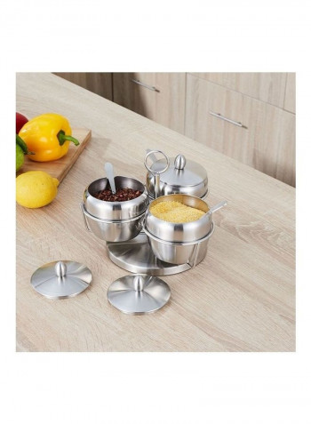 Stainless Steel Three Flavor Rotating Seasoning Pot Set Silver 21 x 20 x 17cm