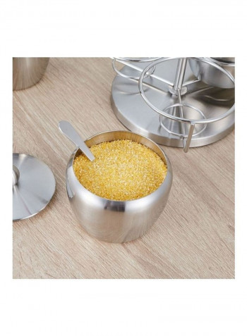 Stainless Steel Three Flavor Rotating Seasoning Pot Set Silver 21 x 20 x 17cm