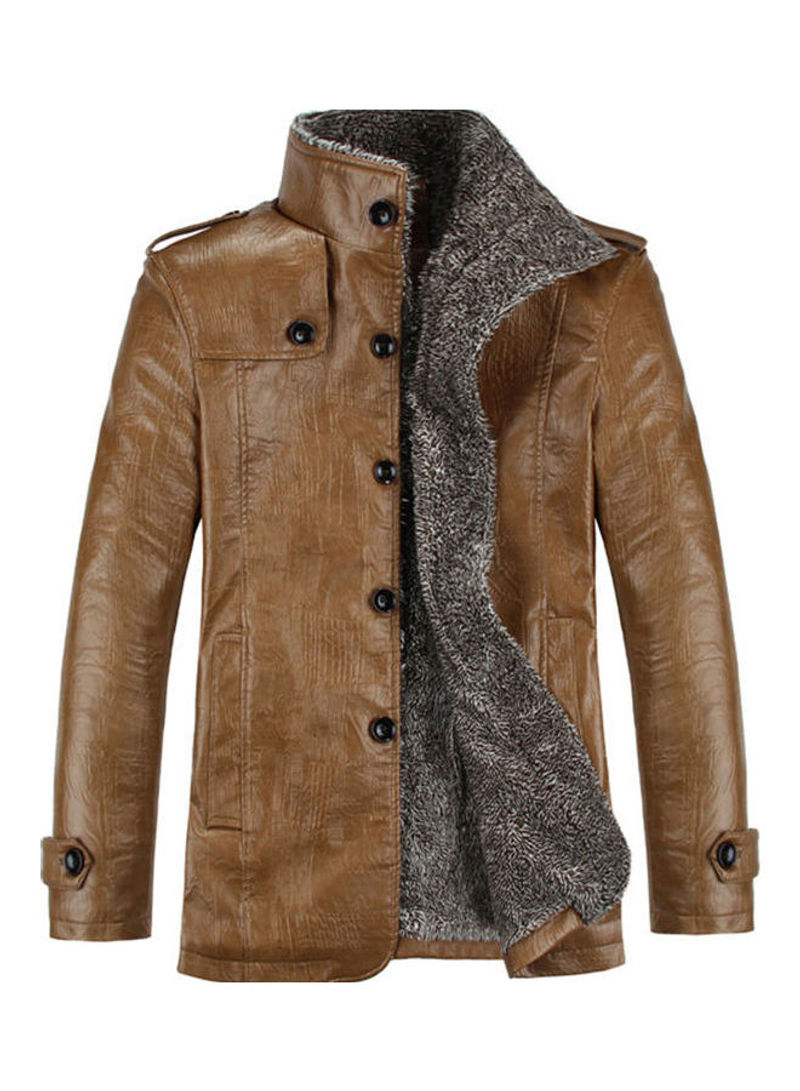 Long Sleeves Pocket Detail Jacket Brown/Grey