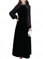A Line Long Sleeve Maxi Dress Black