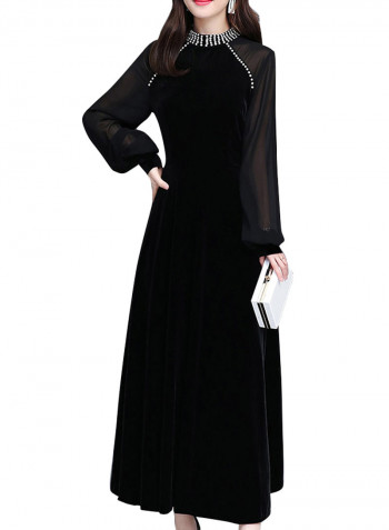 A Line Long Sleeve Maxi Dress Black