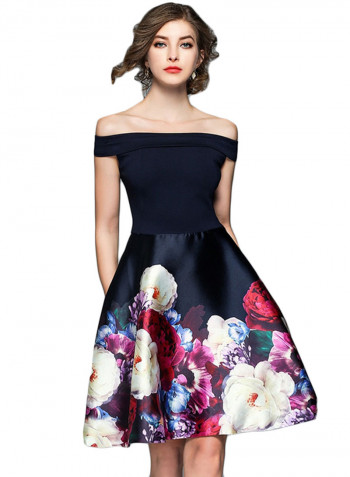 A Line Off Shoulder Mini Dress Blue