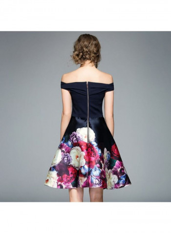 A Line Off Shoulder Mini Dress Blue