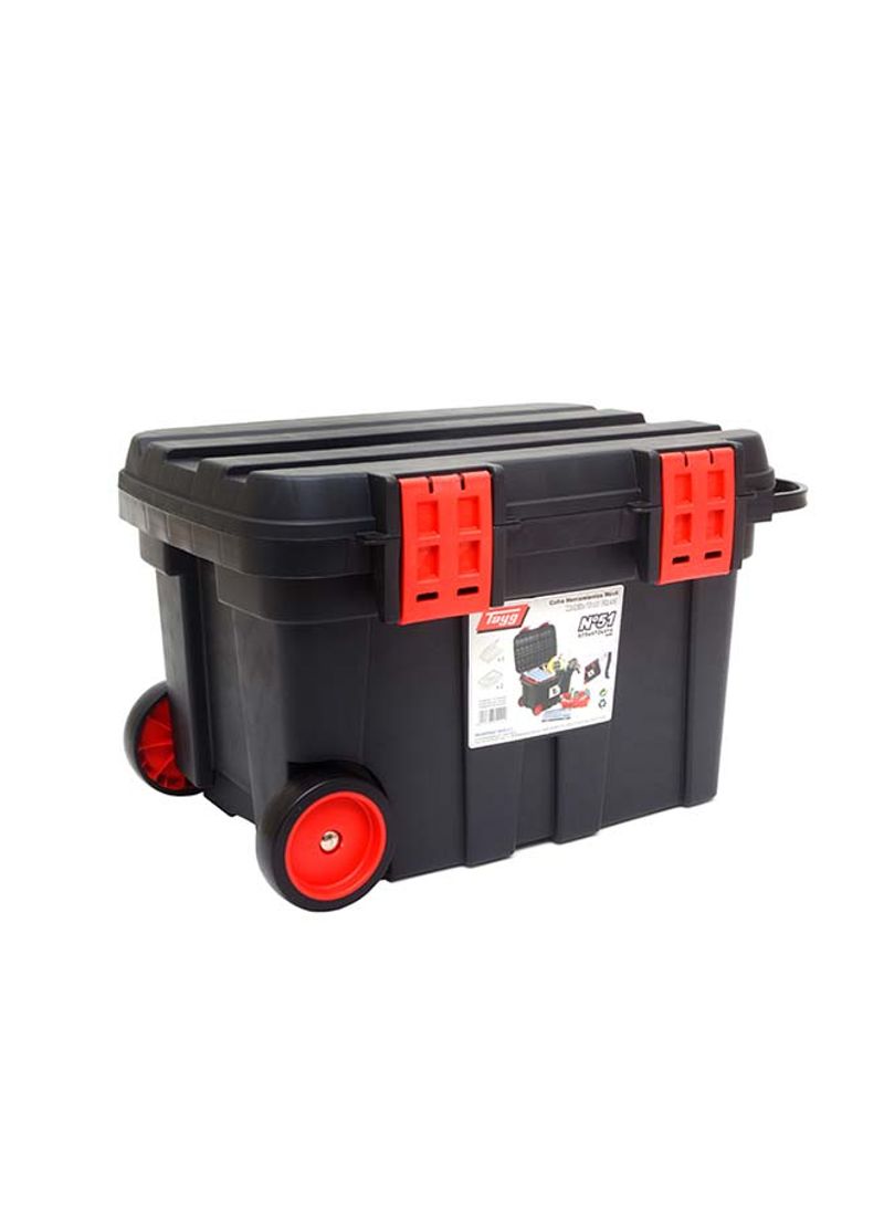 Portable Rolling Tool Box With Telescopic Handle Black/Red 67.5X47.2X41.6centimeter