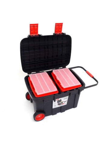 Portable Rolling Tool Box With Telescopic Handle Black/Red 67.5X47.2X41.6centimeter