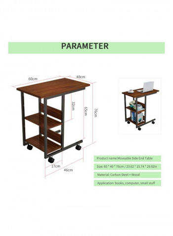 3-Tier Moveable Side End Table Reddish Brown 60x40x76centimeter