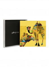 Two Camels Picture Decorative Wall Art Yellow/Gold 35x35centimeter