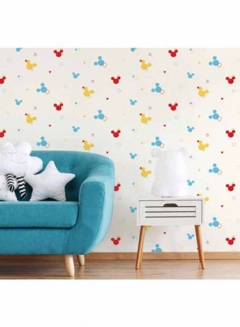 Mickey Mouse Printed Wallpaper White/Blue/Yellow 52x1000cm