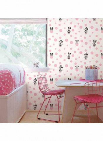 Minnie Printed Wallpaper White/Black/Pink 52x1000cm