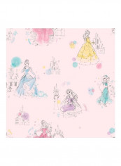Princess Printed Wallpaper Pink/Blue/Yellow 52x1000cm