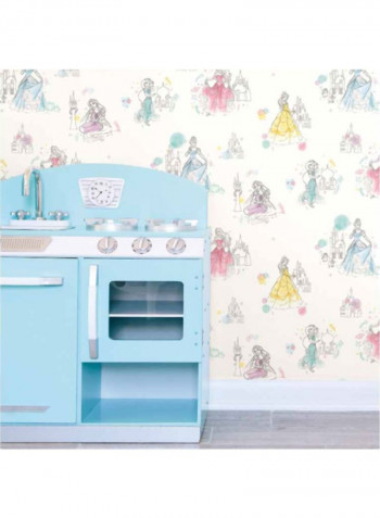 Princess Printed Wallpaper Pink/Blue/Yellow 52x1000cm