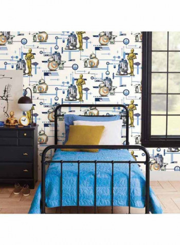 Star Wars Printed Wallpaper White/Gold/Blue 52x1000cm