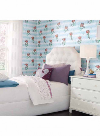 Mermaid Printed Wallpaper Light Blue/Green/Red 52x1000cm
