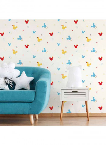 Mickey Mouse Printed Wallpaper White/Red/Light Blue 52x1000cm