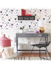 Minnie Mouse Printed Wallpaper White/Blue/Pink 52x1000cm
