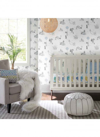 Winnie The Pooh Printed Wallpaper White/Grey 52x1000cm
