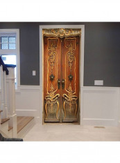2-Piece Vintage Door Pattern Wall Sticker Set Brown 200 x 77cm
