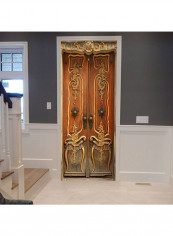2-Piece Vintage Door Pattern Wall Sticker Set Brown 200 x 77cm