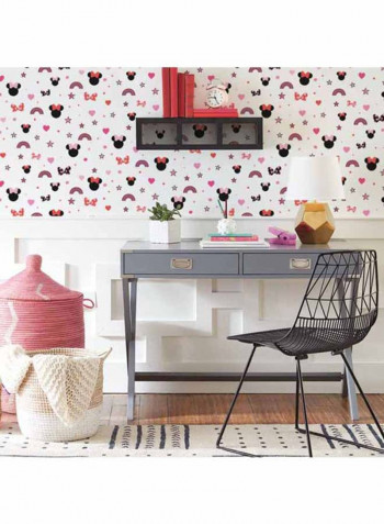 Minnie Printed Wallpaper White/Fuschia/Black 52x1000cm