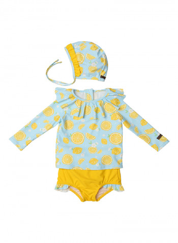 Lemon Printed Swimwear Set Yellow