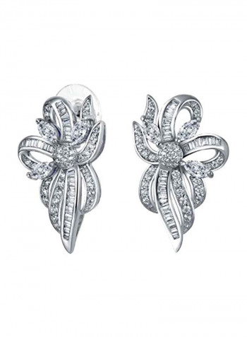 Brass Rhodium Plated Cubic Zirconia Studded Stud Earrings Silver/Clear