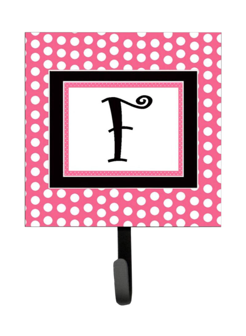 Letter F Initial Monogram Polka Dots Leash Holder/Key Hook Black/Pink/White 4.2 x 1.2 x 6inch