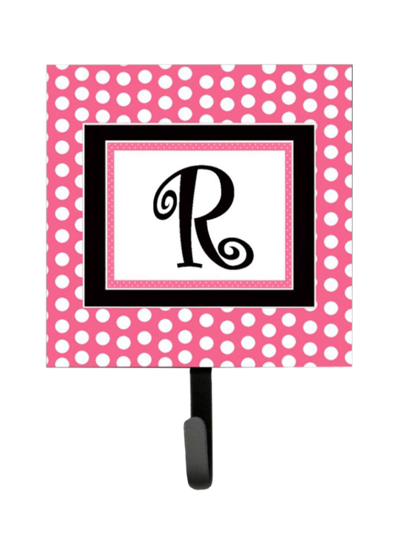 Letter R Initial Monogram Polka Dots Leash Holder/Key Hook Black/Pink/White 4.2 x 1.2 x 6inch