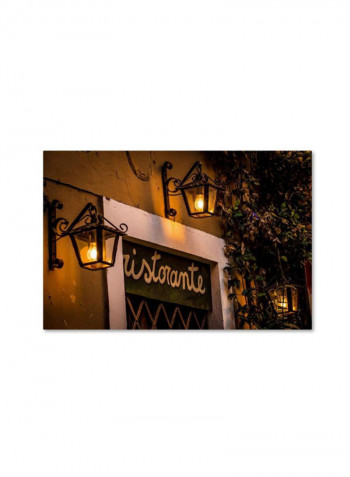 Open For Dinner Canvas Wall Art Green/White 8 x 19inch