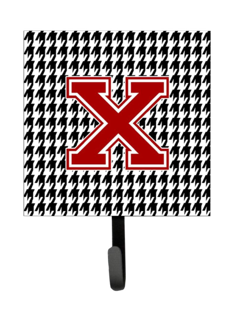 Monogram Initial X Hounds Tooth Leash Holder/Key Hook Black/Red 4.2 x 1.2 x 6inch