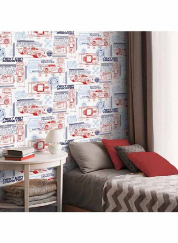 Pixar Cars Printed Wallpaper White/Red/Blue 52x1000cm