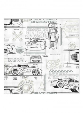 Car Printed Wallpaper White/Black/Grey 52x1000cm
