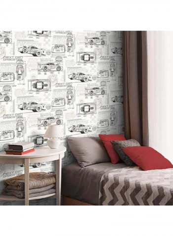 Car Printed Wallpaper White/Black/Grey 52x1000cm