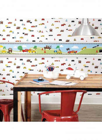 Car Printed Wallpaper White/Blue/Red 52x1000cm