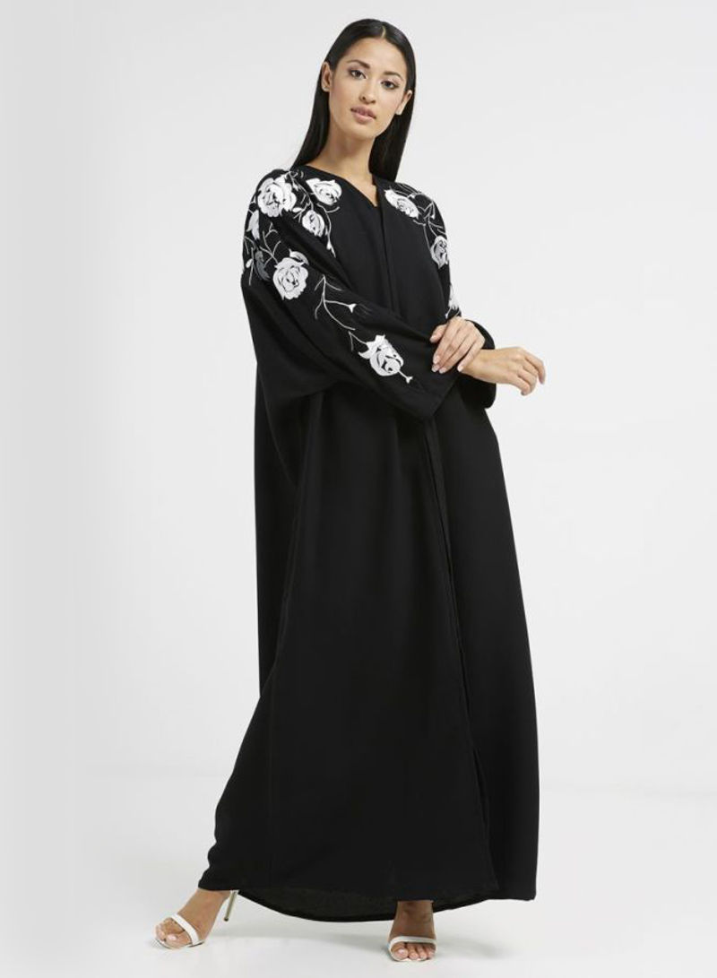 Floral Embroidered Abaya Black/White