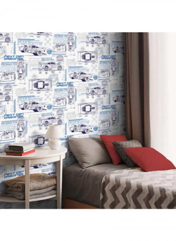 Pixar Cars Printed Wallpaper White/Blue/Purple 52x1000cm
