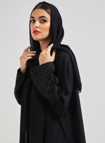 Lace And Beads Embellished Abaya Black