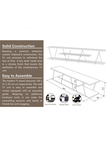 Tars Modern TV Stand White Chrome