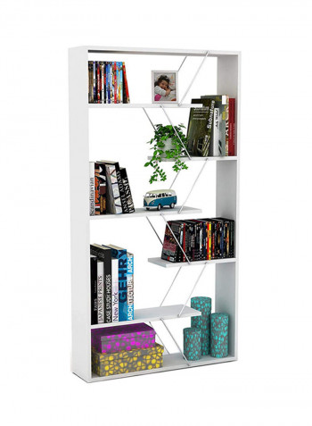 Tars Bookcase White Chrome 84 x 157 x 24centimeter